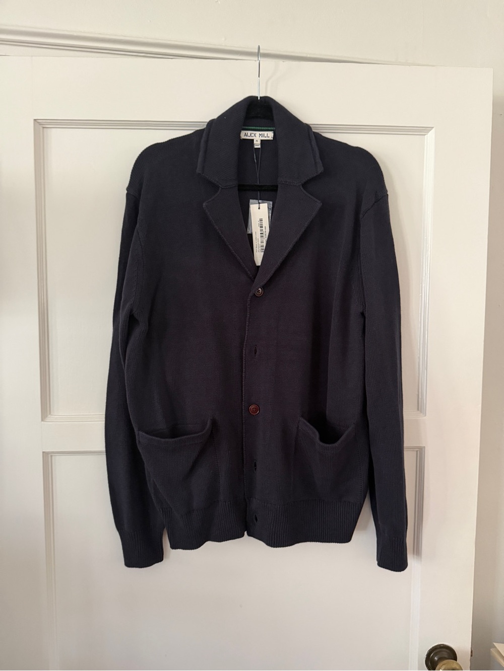 NWT $300 retail Alex Mill Men's Navy Button-Up Knit Cardigan Sweater